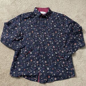 Tom Baine London Shirt Men’s XXL Navy Floral Multicolor Long Sleeve Button Up